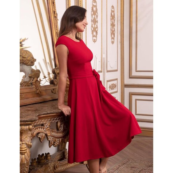 Dresstells Women's Red Modest Vintage Cocktail Formal Party Evening Dresses - Picture 4 of 11